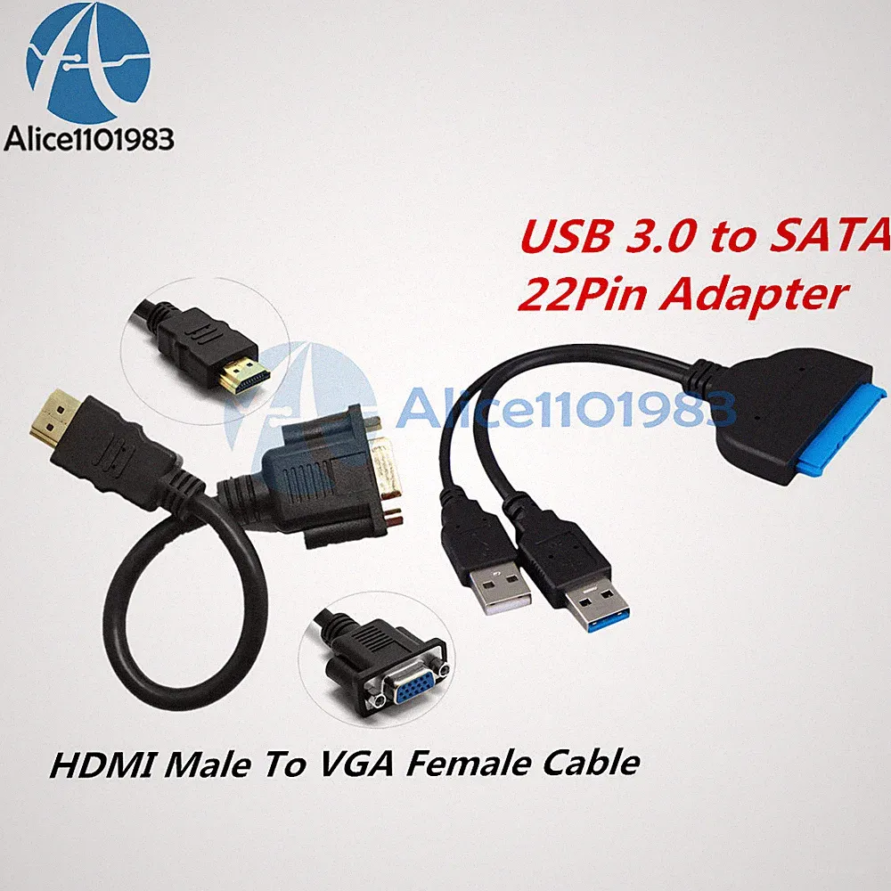 2.5"USB 3.0 To SATA 22Pin Hard Disk Driver Adapter+HDMI Male To VGA Female Cable