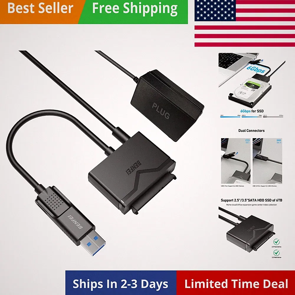 SATA to USB 3.0 Cable, USB 3.0 to SATA III Hard Drive Adapter Compatible for...