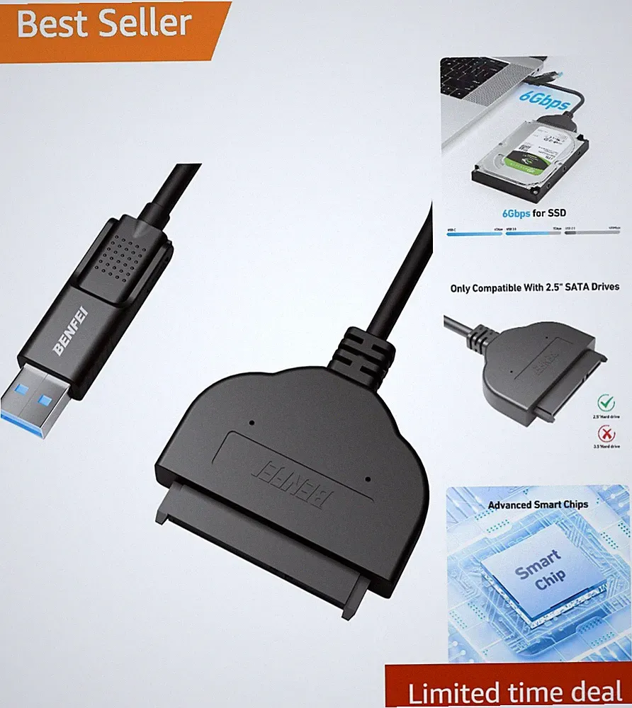 SATA to USB Cable, 2in1 USB-C/USB 3.0 to SATA III Hard Driver Adapter Compati...
