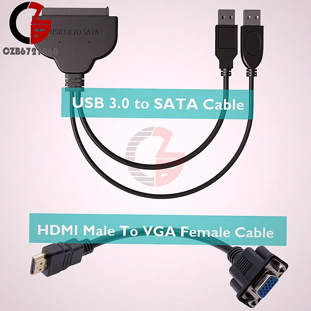 USB 3.0 To 2.5" 22Pin SATA HDD Hard Disk Driver Adapter + To VGA M/F Cable